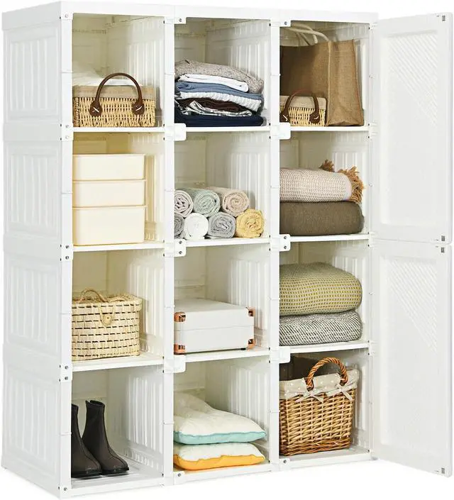 Alt view image 3 of 7 - SlickBlue Clothes Foldable Armoire Wardrobe Closet with 12 Cubby Storage