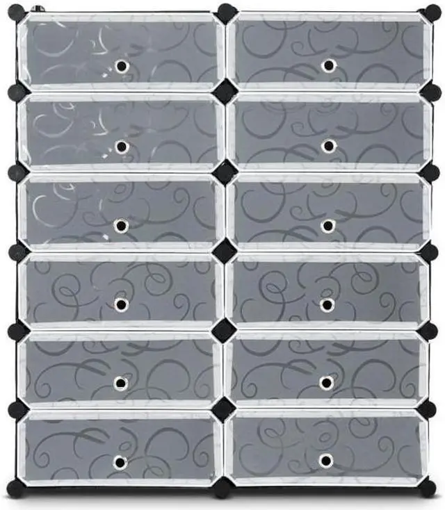 Main image of SlickBlue 12-Cube DIY Portable Plastic Shoe Rack with Transparent Doors