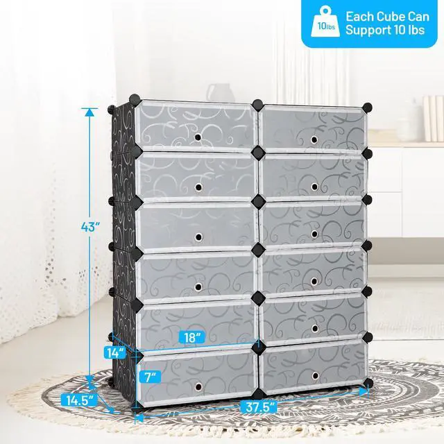 Alt view image 3 of 7 - SlickBlue 12-Cube DIY Portable Plastic Shoe Rack with Transparent Doors