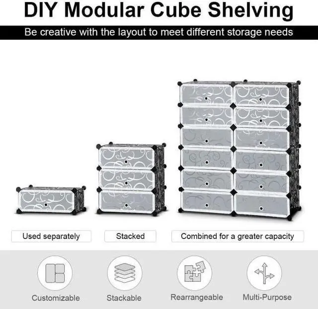 Alt view image 5 of 7 - SlickBlue 12-Cube DIY Portable Plastic Shoe Rack with Transparent Doors