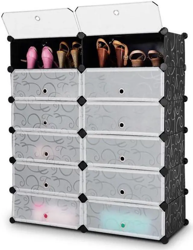 Alt view image 7 of 7 - SlickBlue 12-Cube DIY Portable Plastic Shoe Rack with Transparent Doors