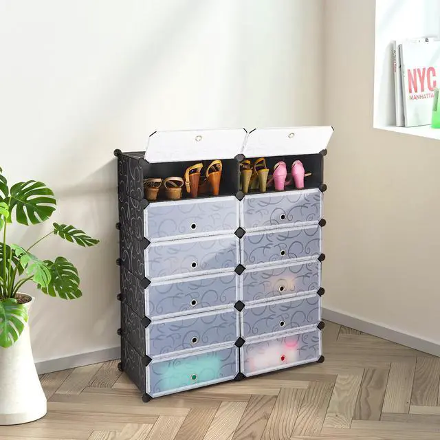 Alt view image 2 of 7 - SlickBlue 12-Cube DIY Portable Plastic Shoe Rack with Transparent Doors