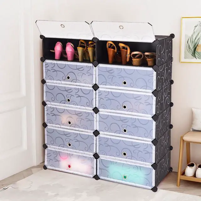 Alt view image 4 of 7 - SlickBlue 12-Cube DIY Portable Plastic Shoe Rack with Transparent Doors