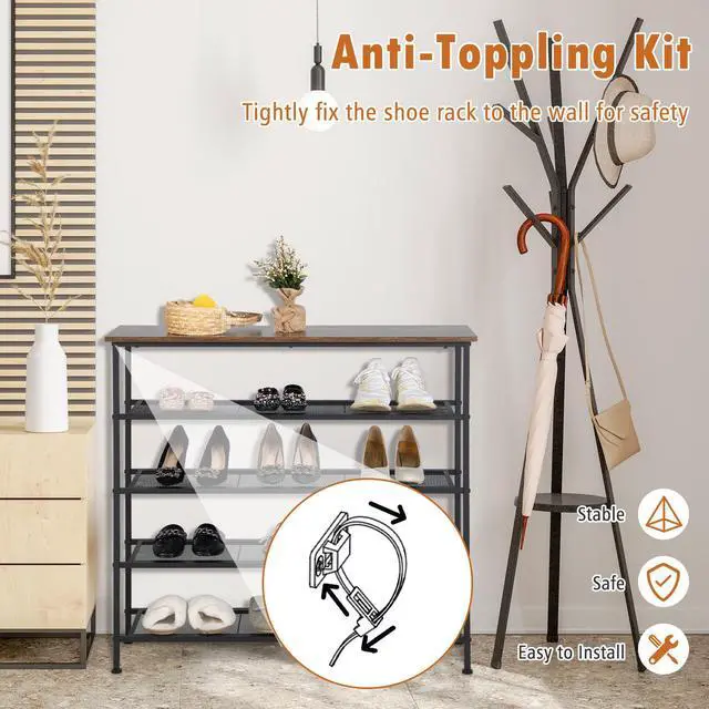 Alt view image 3 of 7 - SlickBlue Industrial Adjustable 5-Tier Metal Shoe Rack with 4 Shelves for 16-20 Pairs