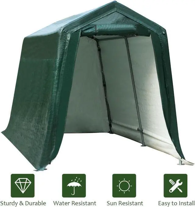 Alt view image 3 of 7 - SlickBlue Outdoor Carport Shed with Sidewalls and Waterproof Ripstop Cover-7 x 12 ft
