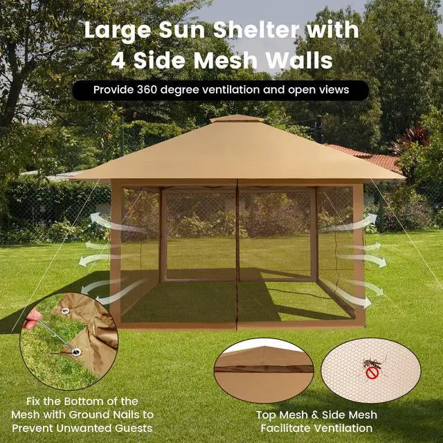 Alt view image 6 of 7 - SlickBlue 13 x 13 Feet Pop-up Instant Canopy Tent with Mesh Sidewall