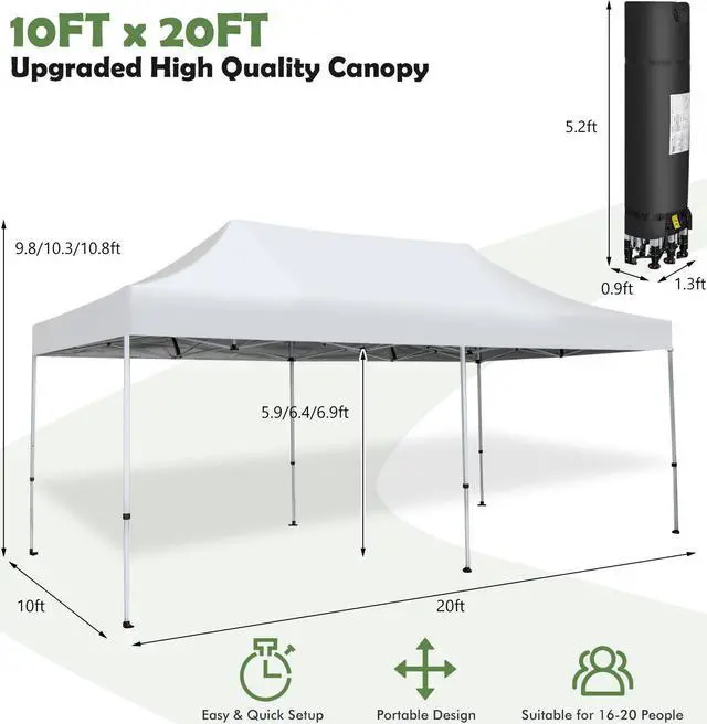 Alt view image 4 of 7 - SlickBlue 10 x 20 Feet Outdoor Pop-Up Patio Folding Canopy Tent-White