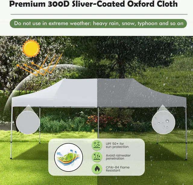 Alt view image 3 of 7 - SlickBlue 10 x 20 Feet Outdoor Pop-Up Patio Folding Canopy Tent-White