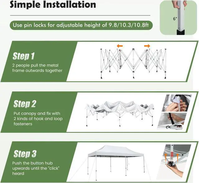 Alt view image 5 of 7 - SlickBlue 10 x 20 Feet Outdoor Pop-Up Patio Folding Canopy Tent-White