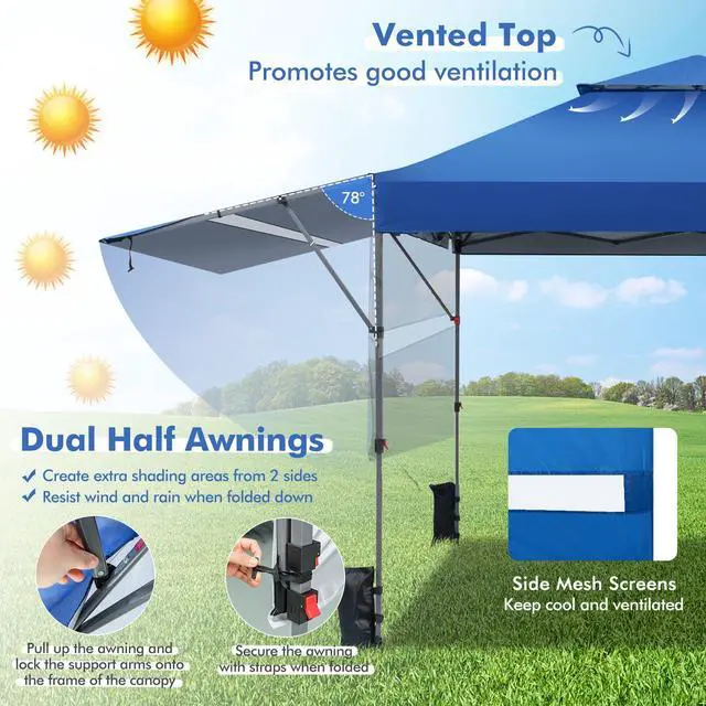 Alt view image 7 of 7 - SlickBlue 10 x 17.6 Feet Outdoor Instant Pop-up Canopy Tent with Dual Half Awnings