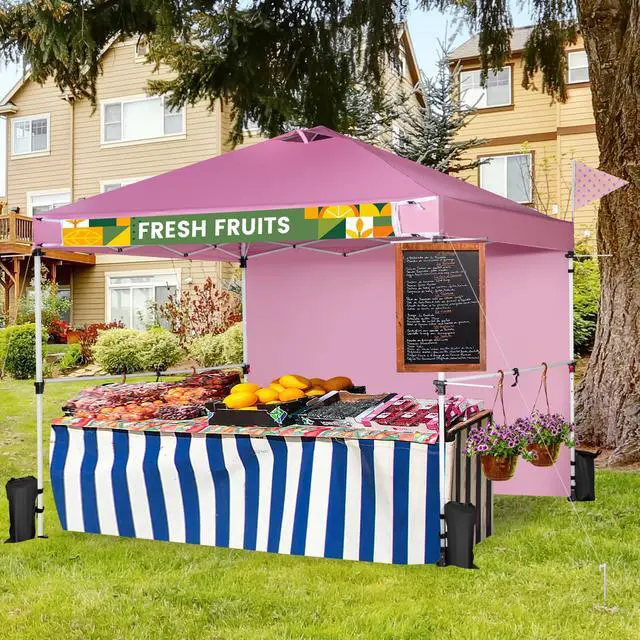 Alt view image 2 of 7 - SlickBlue 10 x 10 Feet Foldable Commercial Pop-up Canopy with Roller Bag and Banner Strip