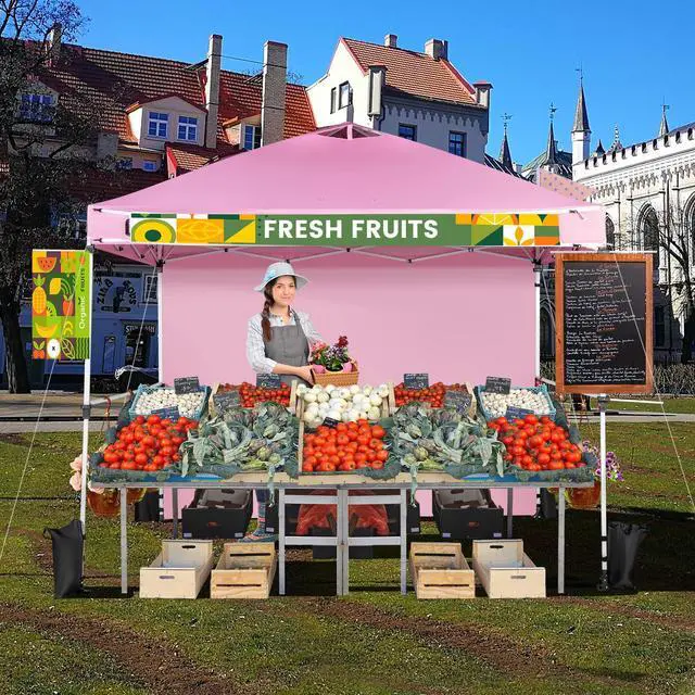 Alt view image 7 of 7 - SlickBlue 10 x 10 Feet Foldable Commercial Pop-up Canopy with Roller Bag and Banner Strip