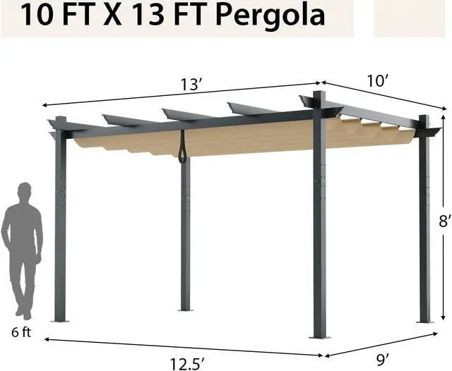 Alt view image 5 of 7 - SlickBlue 10 x 13 Feet Outdoor Aluminum Retractable Pergola Canopy Shelter