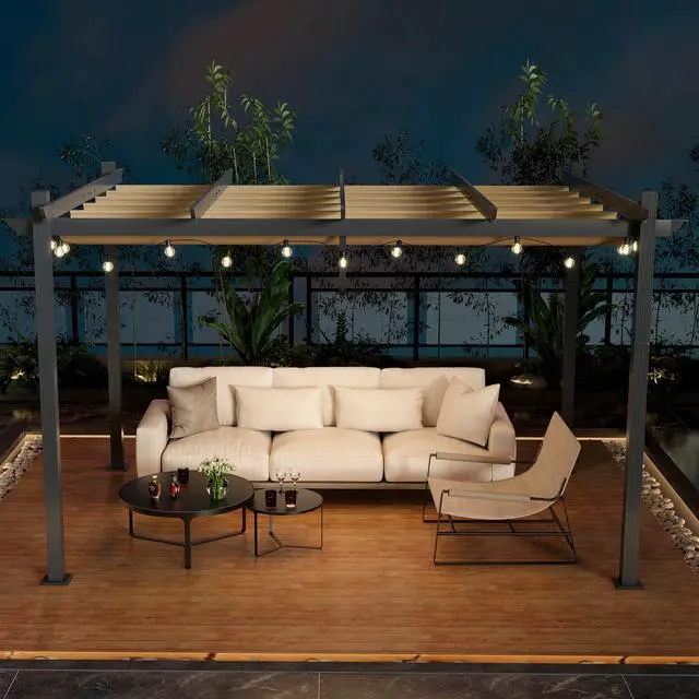 Alt view image 4 of 7 - SlickBlue 10 x 13 Feet Outdoor Aluminum Retractable Pergola Canopy Shelter