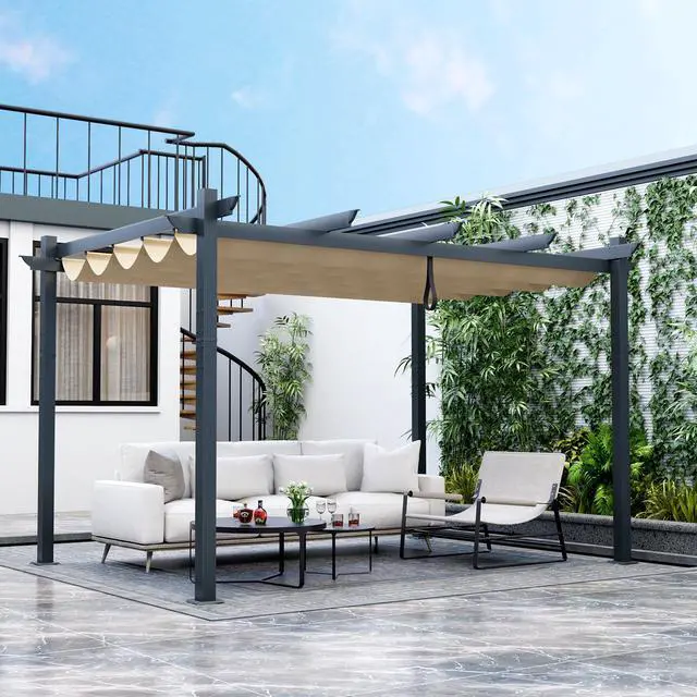 Alt view image 3 of 7 - SlickBlue 10 x 13 Feet Outdoor Aluminum Retractable Pergola Canopy Shelter