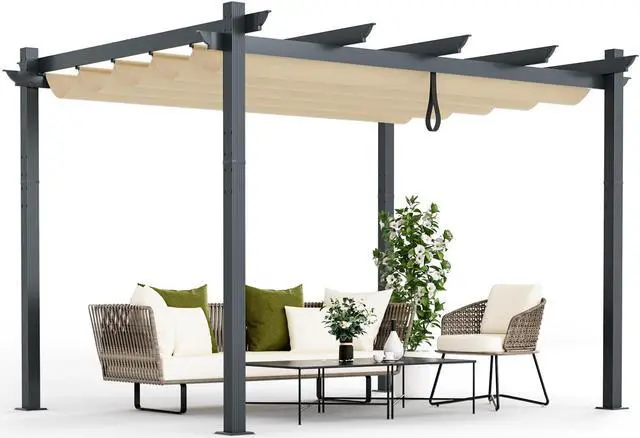 Alt view image 2 of 7 - SlickBlue 10 x 12 Feet Outdoor Aluminum Retractable Pergola Canopy Shelter Grape Trellis