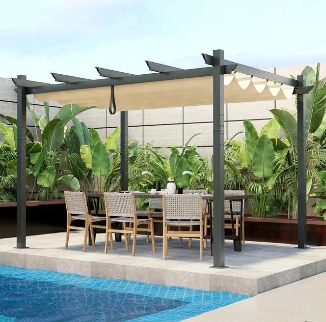 Alt view image 3 of 7 - SlickBlue 10 x 12 Feet Outdoor Aluminum Retractable Pergola Canopy Shelter Grape Trellis
