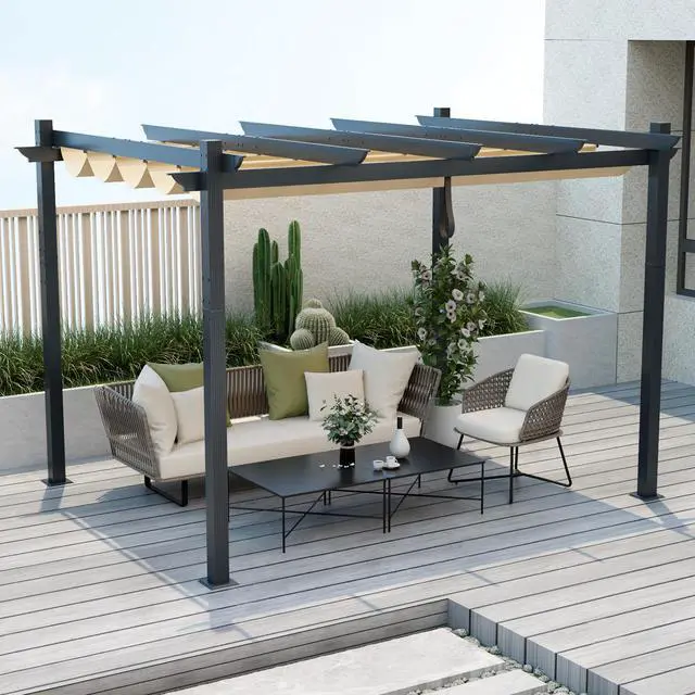 Alt view image 4 of 7 - SlickBlue 10 x 12 Feet Outdoor Aluminum Retractable Pergola Canopy Shelter Grape Trellis