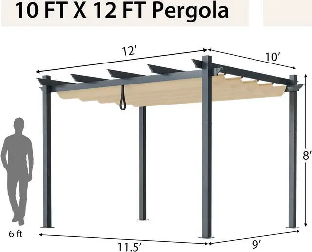 Alt view image 5 of 7 - SlickBlue 10 x 12 Feet Outdoor Aluminum Retractable Pergola Canopy Shelter Grape Trellis