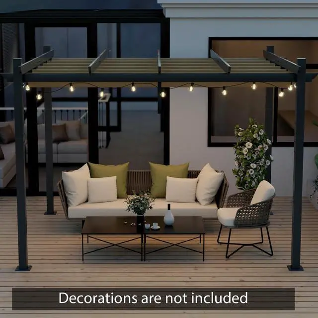 Alt view image 6 of 7 - SlickBlue 10 x 12 Feet Outdoor Aluminum Retractable Pergola Canopy Shelter Grape Trellis