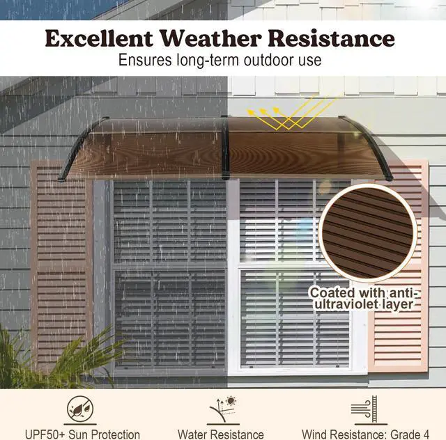 Alt view image 7 of 7 - SlickBlue Outdoor Front Door Patio Overhang Awning for Sunlight Rain Snow Wind Protection-80 x 40 Inch