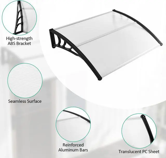 Alt view image 6 of 7 - SlickBlue 48 x 40 Inch Outdoor Front Door Window Awning Door Canopy Exterior