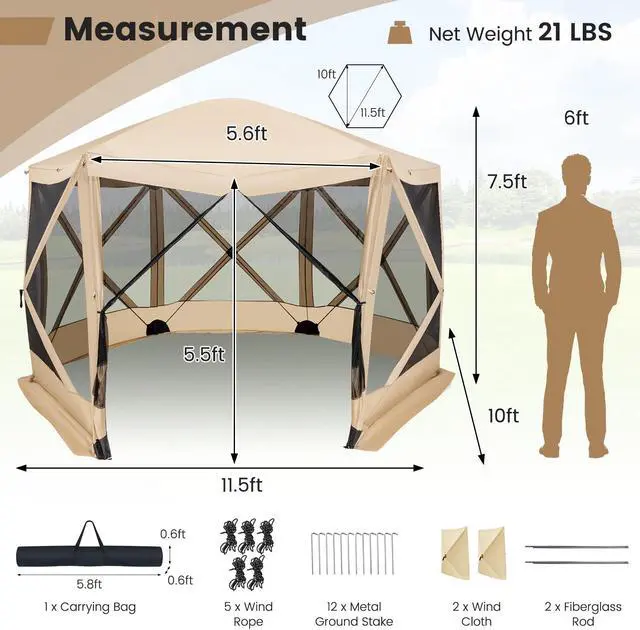 Alt view image 5 of 7 - SlickBlue 11.5 X 11.5 FT Pop-up Screen House Tent with Portable Carrying Bag
