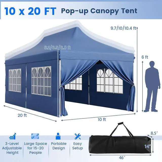 Alt view image 3 of 7 - SlickBlue 10 x 20 FT Pop up Canopy with 6 Sidewalls and Windows and Carrying Bag for Party Wedding Picnic