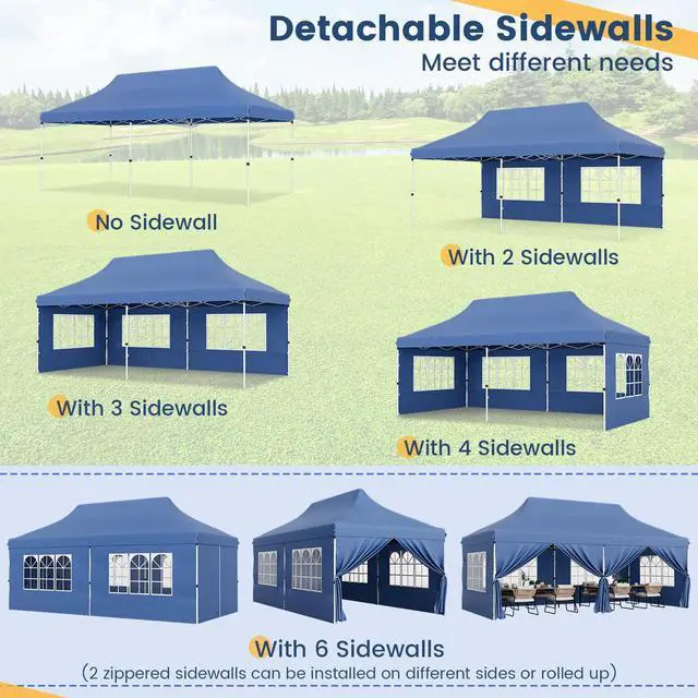 Alt view image 7 of 7 - SlickBlue 10 x 20 FT Pop up Canopy with 6 Sidewalls and Windows and Carrying Bag for Party Wedding Picnic