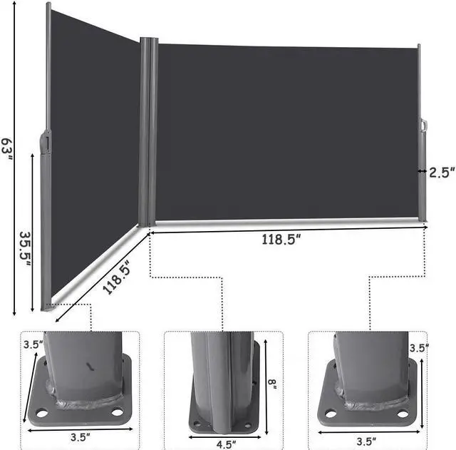 Alt view image 2 of 7 - SlickBlue 237 x 63 Inch Patio Retractable Double Folding Side Awning Screen Divider
