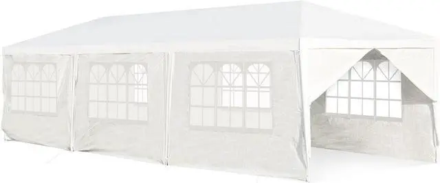 Main image of SlickBlue 10 x 30 Feet Outdoor Canopy Tent with 6 Removable Sidewalls and 2 Doorways-White