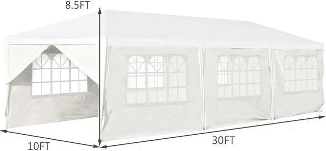 Alt view image 5 of 7 - SlickBlue 10 x 30 Feet Outdoor Canopy Tent with 6 Removable Sidewalls and 2 Doorways-White