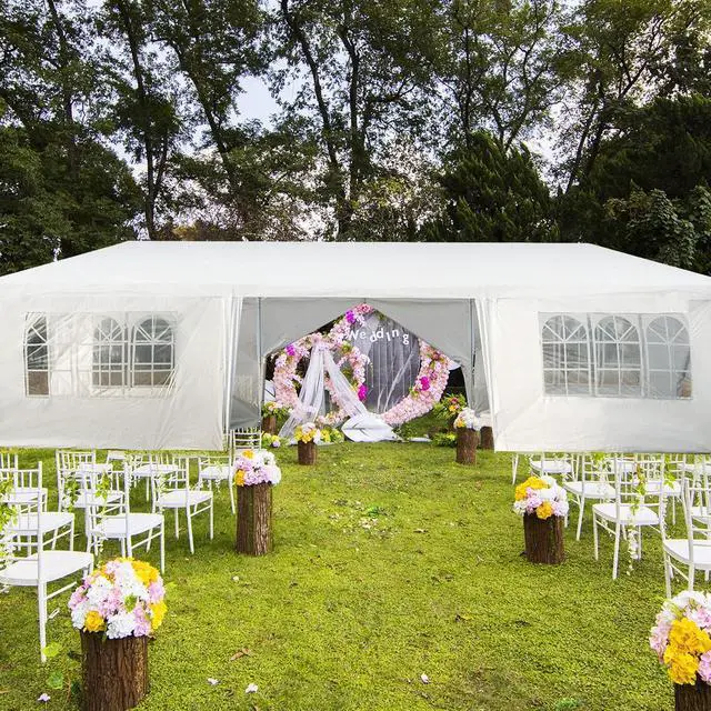Alt view image 4 of 7 - SlickBlue 10 x 30 Feet Outdoor Canopy Tent with 6 Removable Sidewalls and 2 Doorways-White