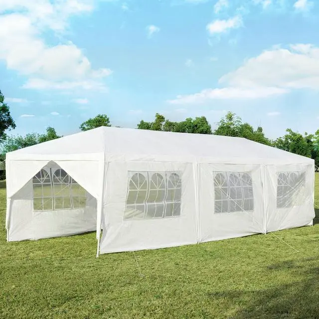 Alt view image 3 of 7 - SlickBlue 10 x 30 Feet Outdoor Canopy Tent with 6 Removable Sidewalls and 2 Doorways-White