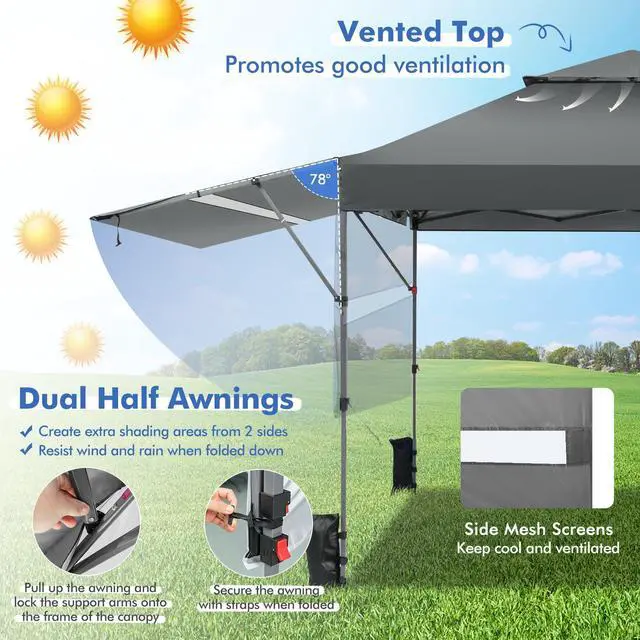 Alt view image 7 of 7 - SlickBlue 10 x 17.6 Feet Outdoor Instant Pop-up Canopy Tent with Dual Half Awnings