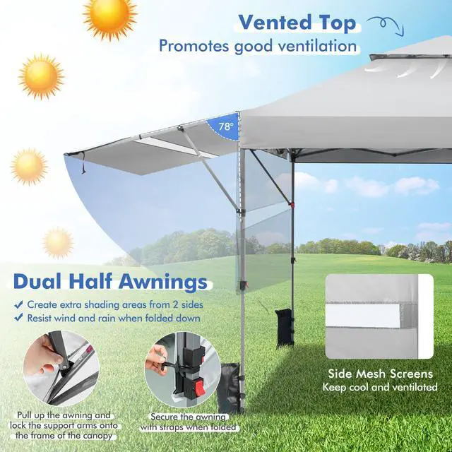 Alt view image 7 of 7 - SlickBlue 10 x 17.6 Feet Outdoor Instant Pop-up Canopy Tent with Dual Half Awnings