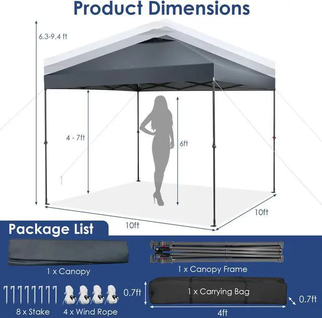 Alt view image 4 of 7 - SlickBlue 10 x 10 Feet Foldable Outdoor Instant Pop-up Canopy with Carry Bag