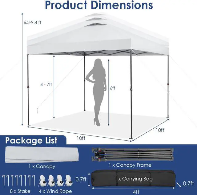 Alt view image 4 of 7 - SlickBlue 10 x 10 Feet Foldable Outdoor Instant Pop-up Canopy with Carry Bag