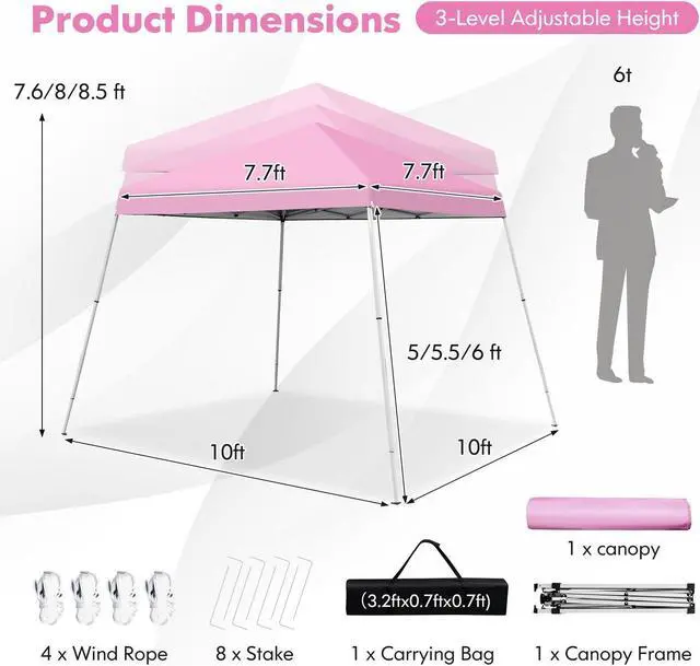 Alt view image 4 of 7 - SlickBlue 10 x 10 Feet Outdoor Instant Pop-up Canopy with Carrying Bag