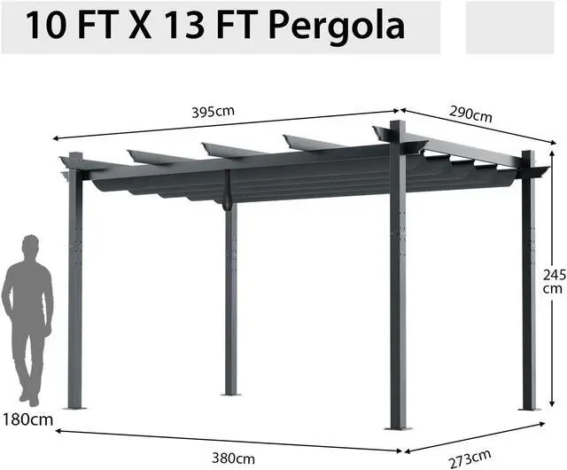 Alt view image 5 of 7 - SlickBlue 10 x 13 Feet Outdoor Aluminum Retractable Pergola Canopy Shelter