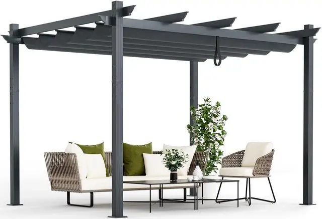 Alt view image 2 of 7 - SlickBlue 10 x 12 Feet Outdoor Aluminum Retractable Pergola Canopy Shelter Grape Trellis