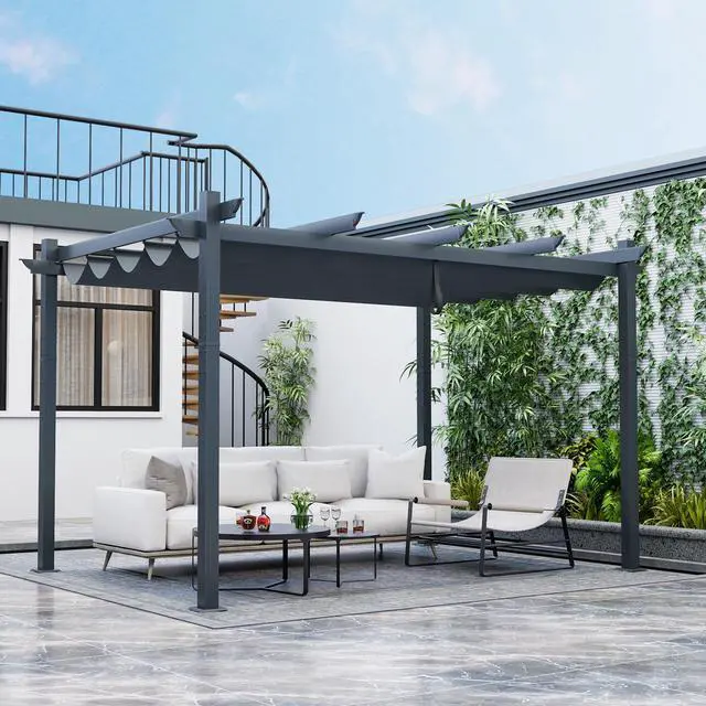 Alt view image 3 of 7 - SlickBlue 10 x 13 Feet Outdoor Aluminum Retractable Pergola Canopy Shelter