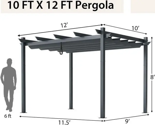 Alt view image 5 of 7 - SlickBlue 10 x 12 Feet Outdoor Aluminum Retractable Pergola Canopy Shelter Grape Trellis
