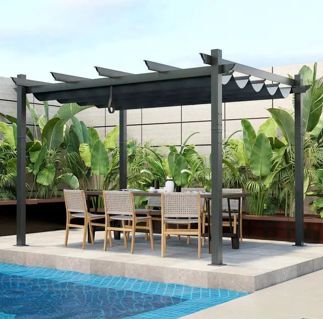 Alt view image 3 of 7 - SlickBlue 10 x 12 Feet Outdoor Aluminum Retractable Pergola Canopy Shelter Grape Trellis