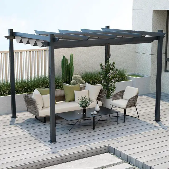 Alt view image 4 of 7 - SlickBlue 10 x 12 Feet Outdoor Aluminum Retractable Pergola Canopy Shelter Grape Trellis
