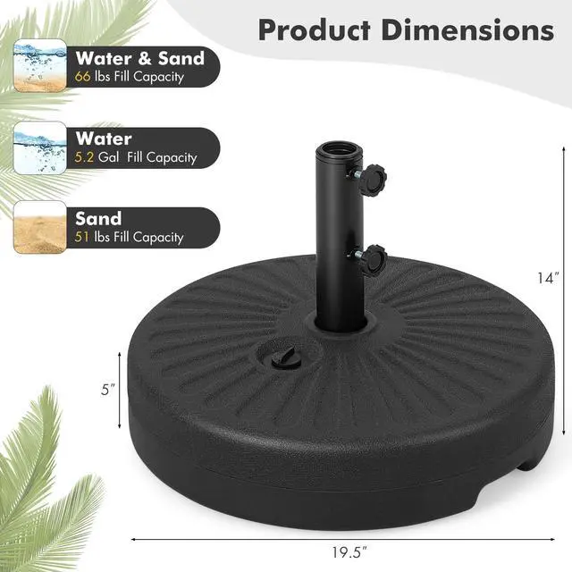 Alt view image 5 of 7 - SlickBlue 19.5 Inch Fillable Round Umbrella Base Stand for Yard Garden Poolside-Black