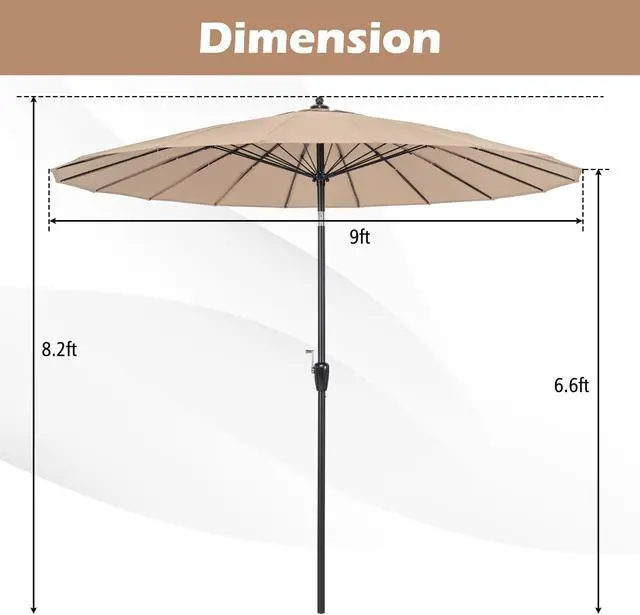 Alt view image 5 of 7 - SlickBlue 9 Feet Round Patio Umbrella with 18 Fiberglass Ribs