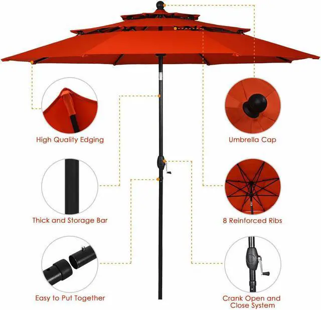 Alt view image 7 of 7 - SlickBlue 10ft 3 Tier Patio Umbrella Aluminum Sunshade Shelter Double Vented without Base