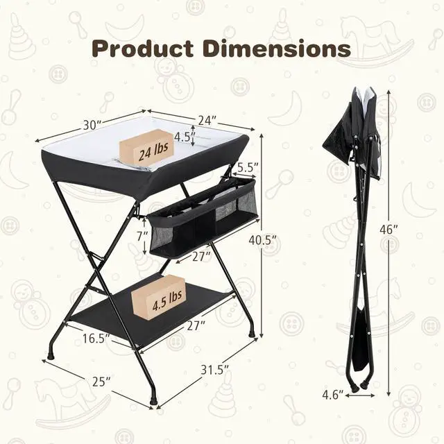 Alt view image 4 of 7 - SlickBlue Baby Storage Folding Diaper Changing Table