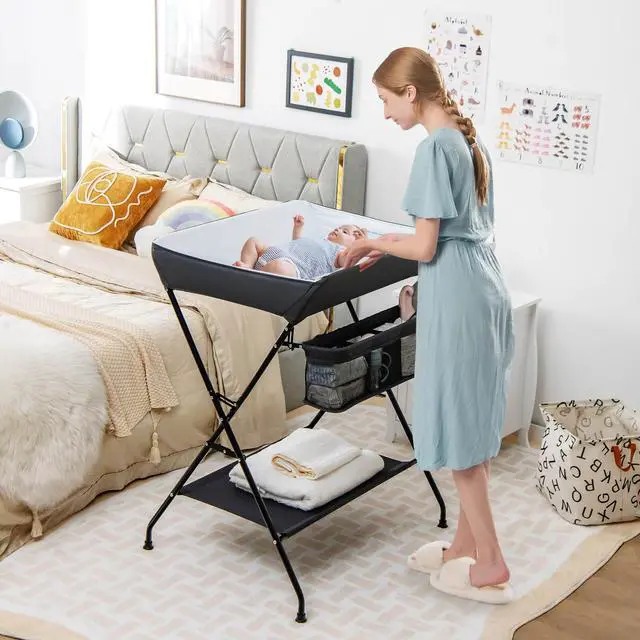 Alt view image 2 of 7 - SlickBlue Baby Storage Folding Diaper Changing Table